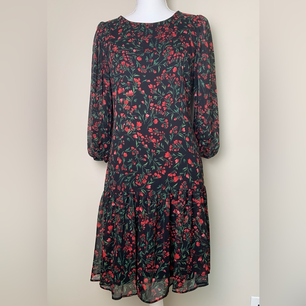 Calvin Klein Women's Sheath 3/4 Sleeve Floral Pleated Dress Size: 8 - Picture 4 of 15